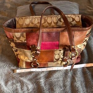 Coach Patchwork Tote Bag - Brown and Red